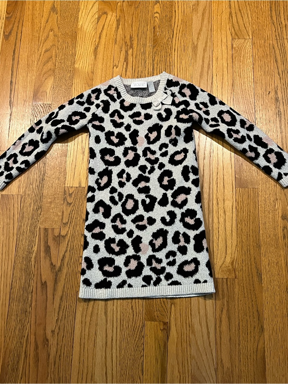 The Children's Place Cream Leopard Knit Dress with Pink & Black Spots